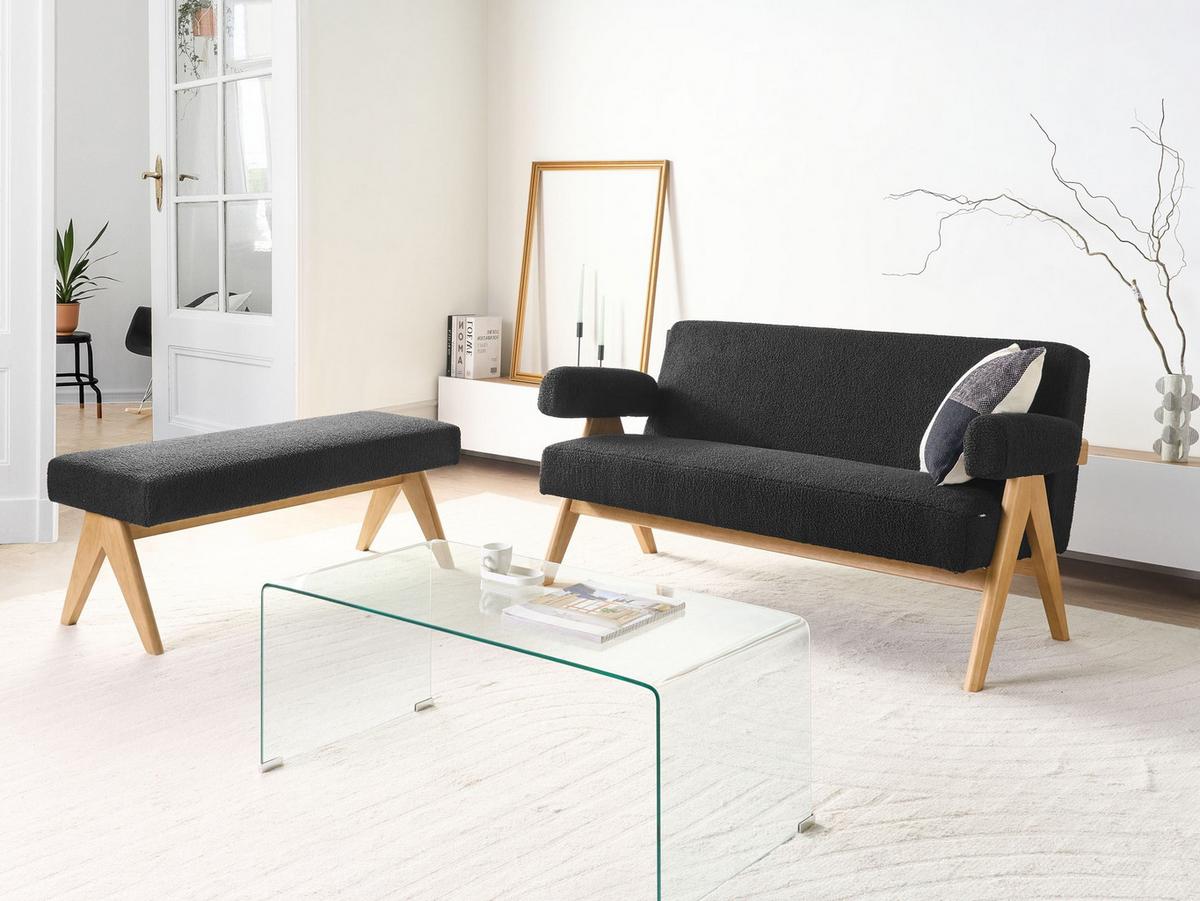 SOFA-SET Bouclé Schwarz/Hellbraun Tamre - Schwarz/Braun, Textil (148/79/78cm) - Beliani