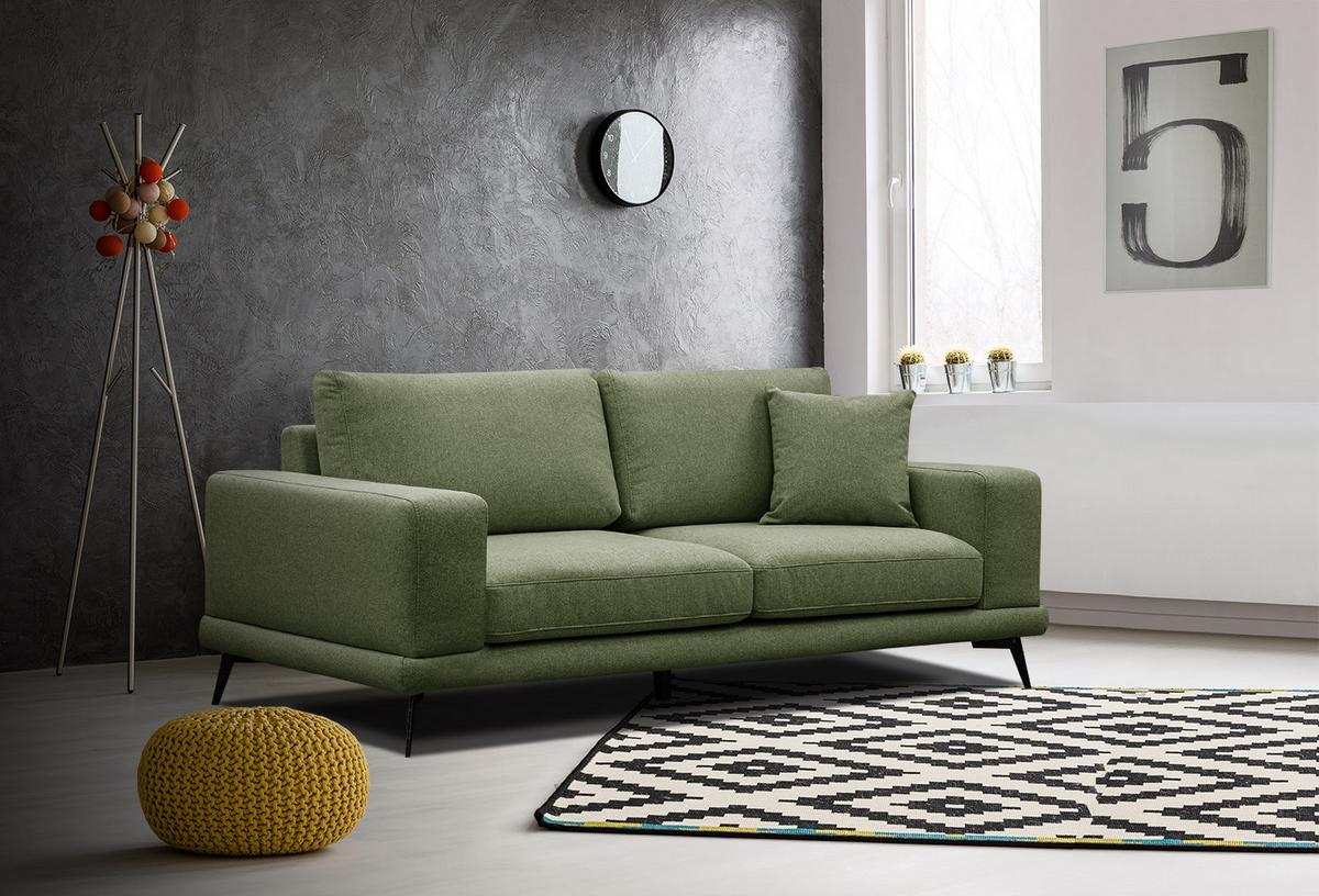 SOFA MEDIOLANE 2,5-Sitzer, olivgrün - Olivgrün, Holzwerkstoff/Textil (203/87/96cm) - Wozimo