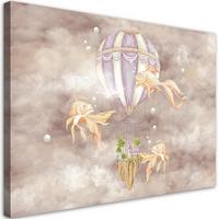 WANDBILD heißluftballon fliegendes haus und fisch - Pink, Textil (60/40cm) - Feeby