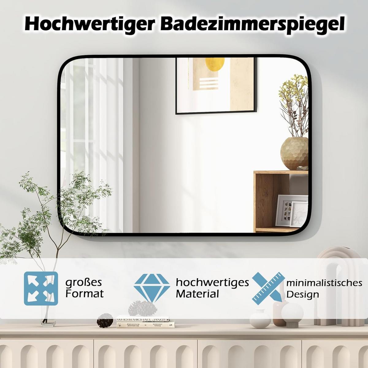 WANDSPIEGEL rechteckig schwarz - Schwarz, Glas (70/2/50cm) - COSTWAY