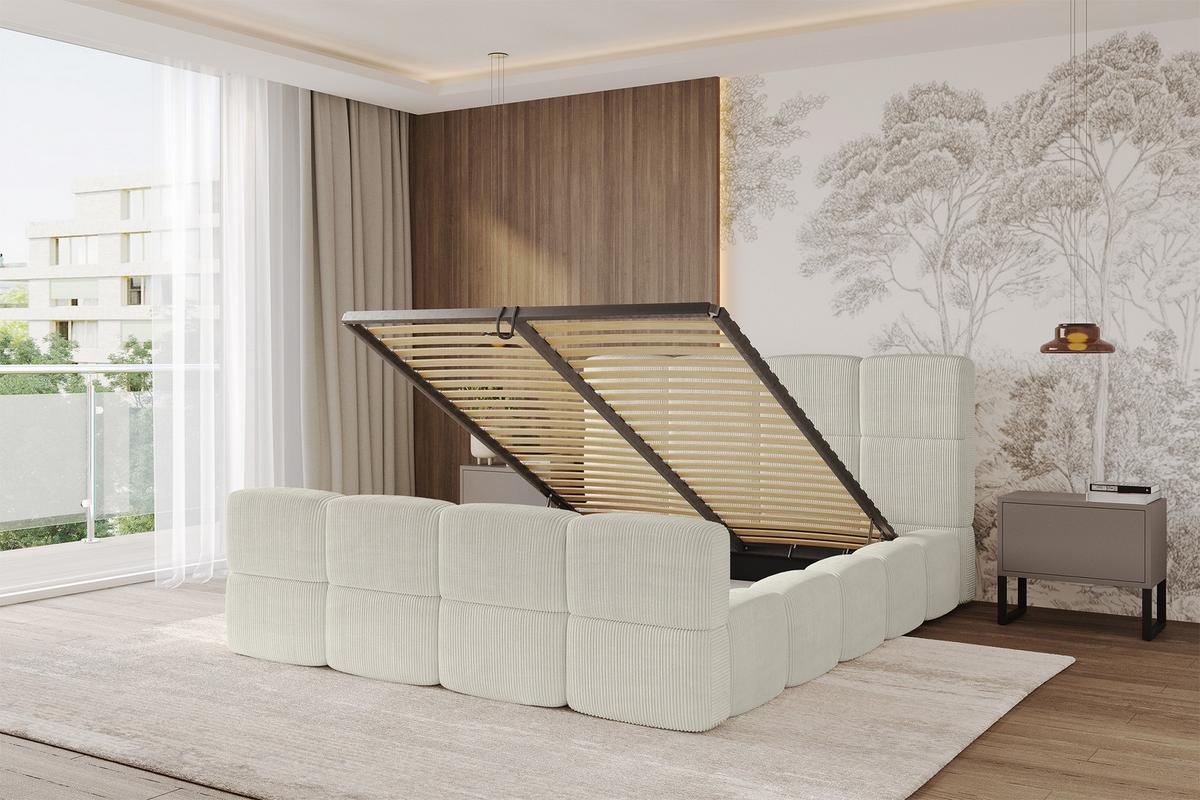 POLSTERBETT mit Bettkasten und Lattenrost, Bett mit Matratze H3/H4, Kopfteil, Boxbett, Doppelbett mit Stauraum - NATA-Z 120x200 Creme - Ecru, Holzwerkstoff/Textil (120/200cm) - ALTDECOR