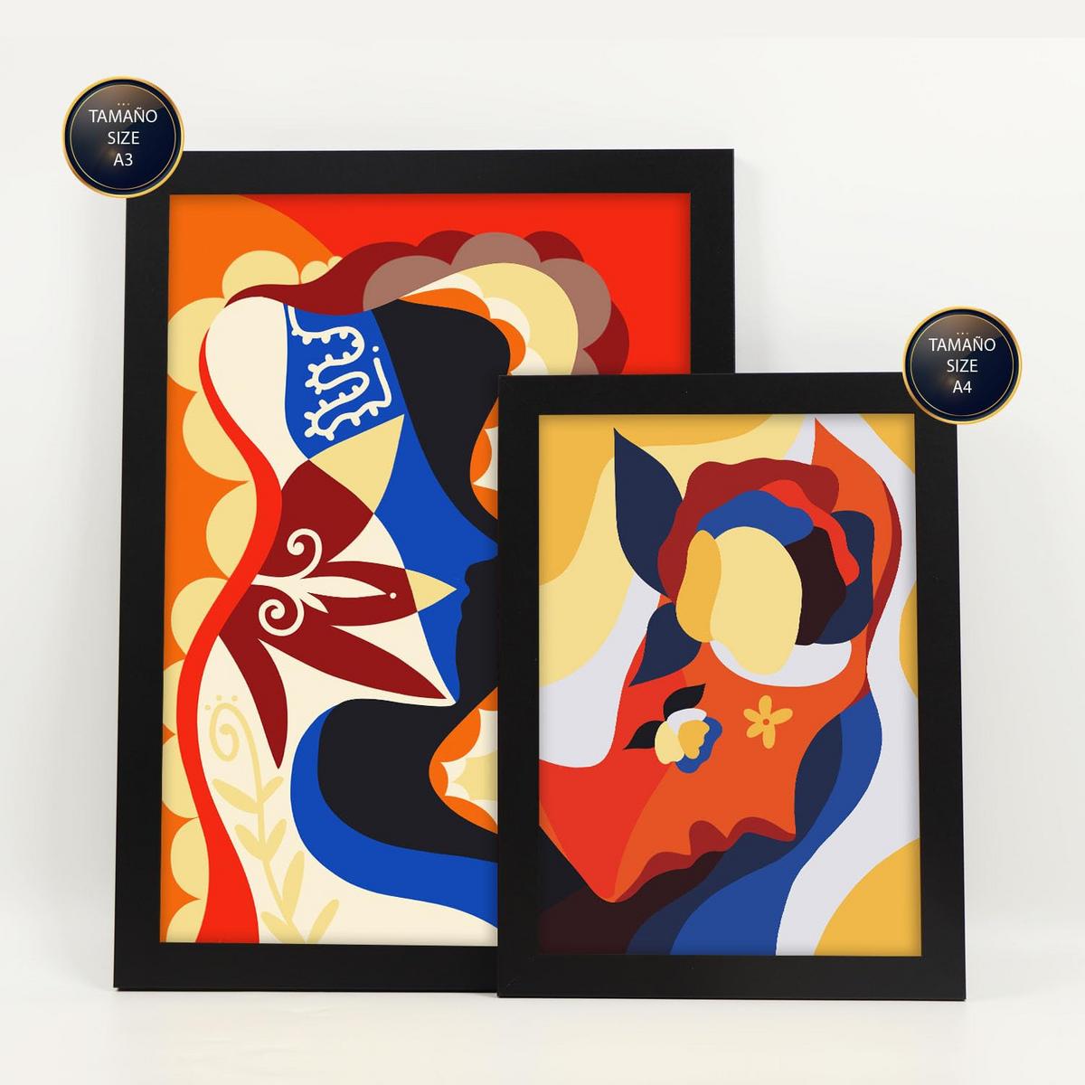 POSTER Set Mit 6 Verlockender Charme In Weibliche Zusammenfassung Ästhetische Dekorative Gemälde Für Ihr Wohnzimmer Zuhause A3 & A4 Schwarzer Rahmen - Schwarz, Papier (29/3cm) - Nacnic