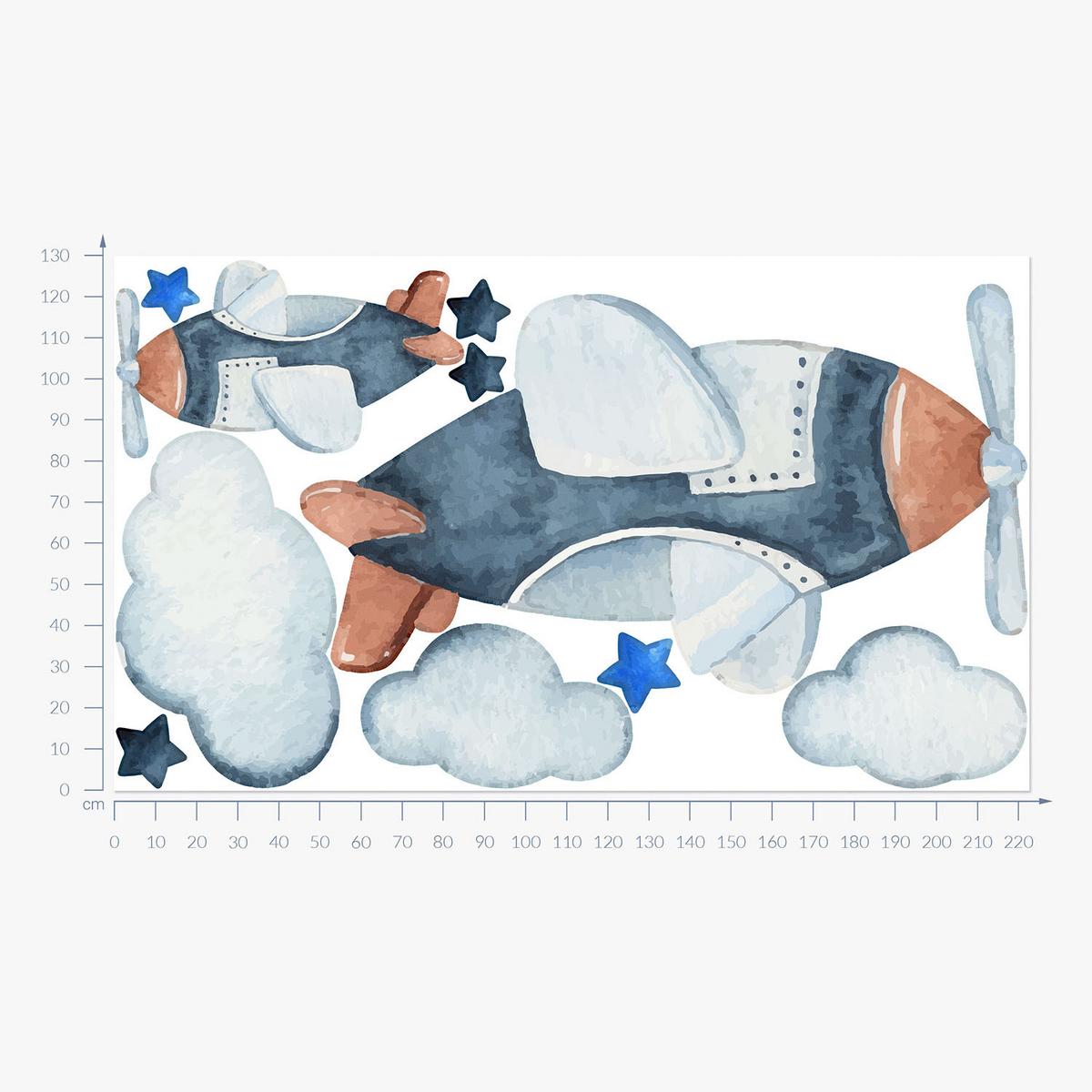 WANDAUFKLEBER 130x222cm - Ein Himmel voller Flugzeuge - Multicolor, Kunststoff (130/222/0.1cm) - Wallfluent