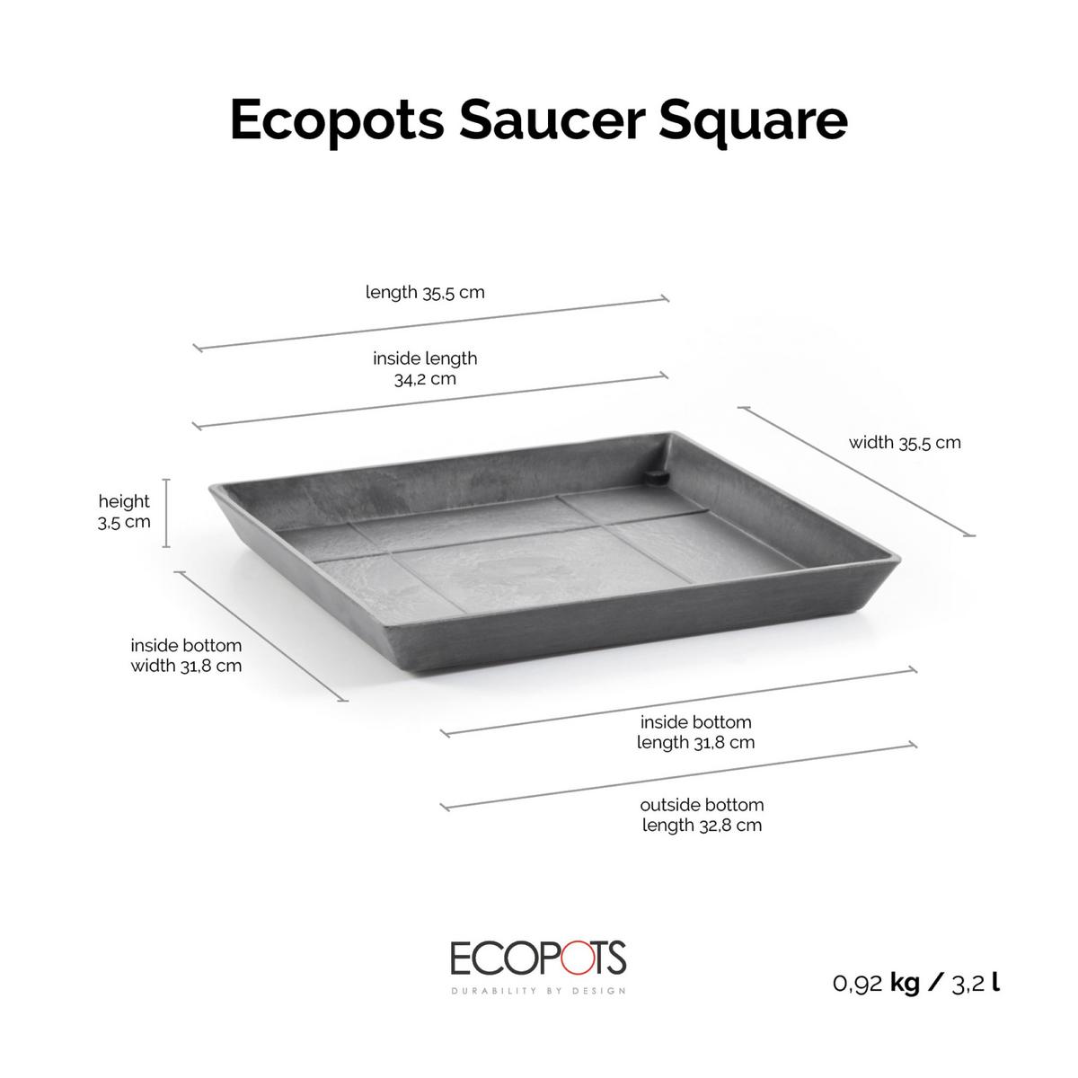 BLUMENTOPFUNTERSETZER Square 35,5/35,5/3,5 cm Grau - Grau, Kunststoff (35.5/3.5cm) - Ecopots