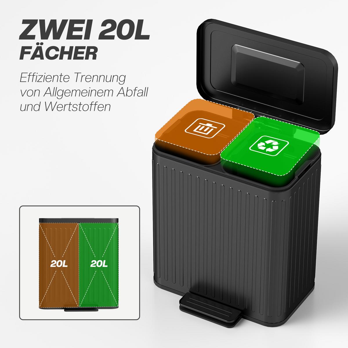 MÜLLEIMER Metall Kunststoff Schwarz - Schwarz, Metall (36.5/51/45.5cm) - HOMCOM