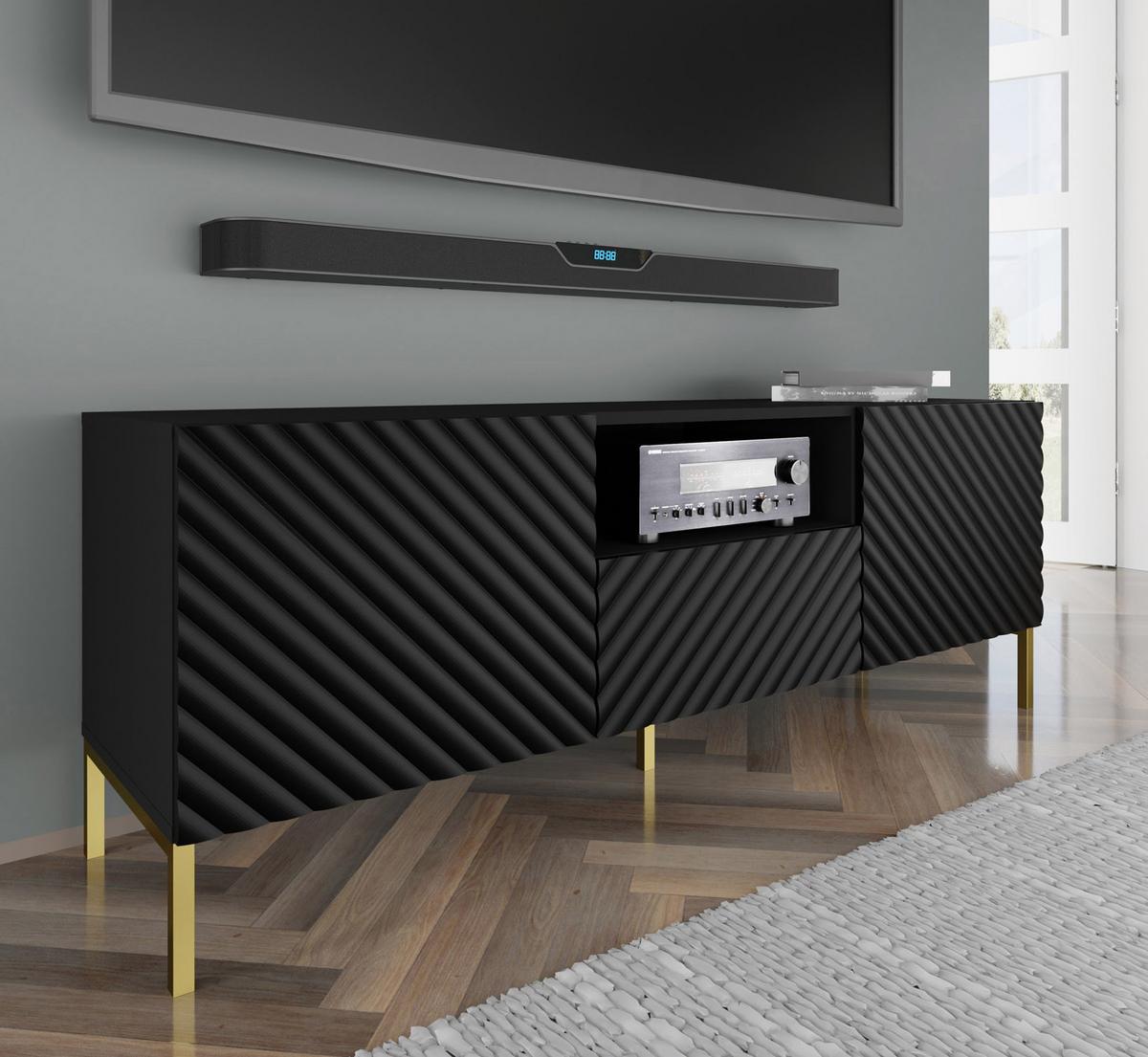 TV LOWBOARD Schwarz, Gold 150/56/42 - Goldfarben/Schwarz, Holzwerkstoff (150/56/42cm) - RAUMHIRSCH FURNITURE