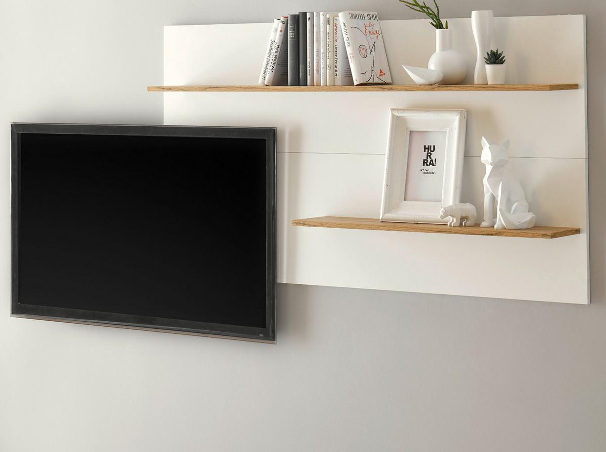 WANDREGAL weiß, Eiche Wotan 155 cm, Wandpaneel mit 2 variablen Regalböden - Eiche Wotan/Weiß, Holzwerkstoff/Metall (155/80/20cm) - Furn.Design