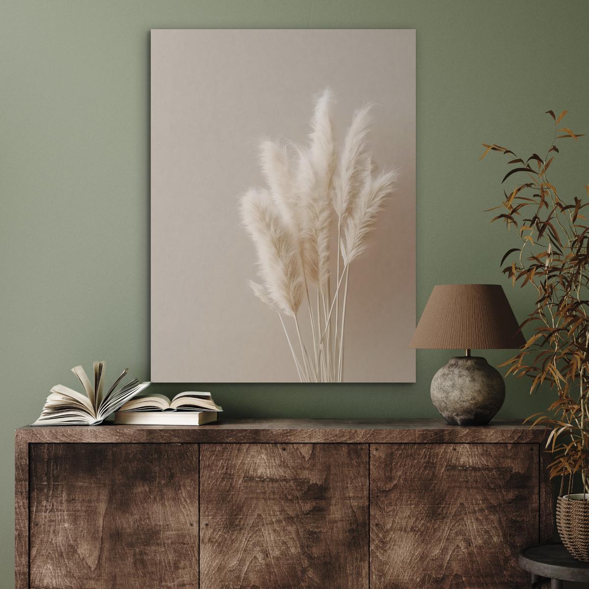 AKUSTIKBILD Pampasgras - Federn - Pastell - Weiß Wandbilder 60x80 cm - Naturfarben, Kunststoff (60/80/0.9cm) - MuchoWow