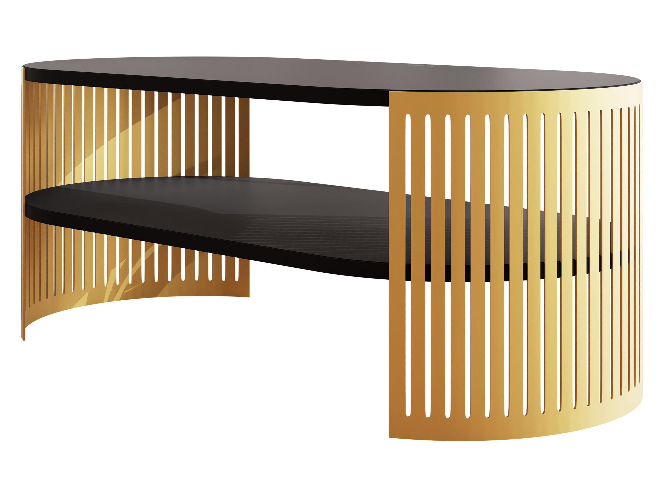 COUCHSITCH Fikoli Oval Gold I - Goldfarben/Schwarz, Holzwerkstoff/Metall (100/50/40cm) - MIRJAN24