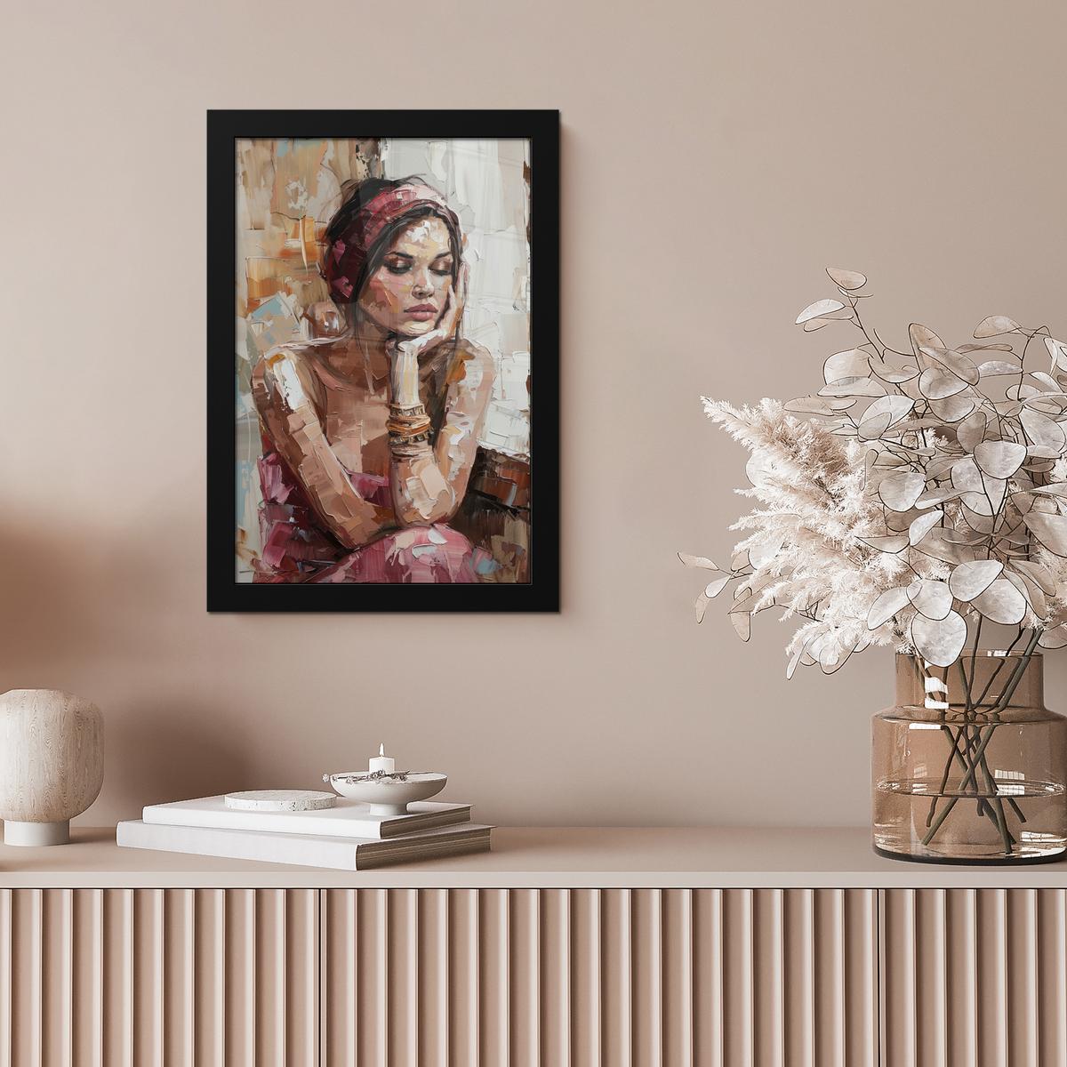 POSTER MIT RAHMEN Frau - Lackierung - Porträt - Modern Poster 20x30 cm - Altrosa, Papier (20/30cm) - MuchoWow