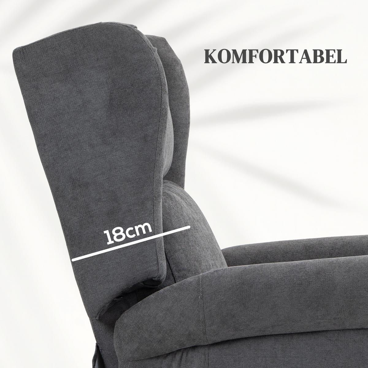 FERNSEHSESSEL mit Aufstehhilfe Leinen Dunkelgrau - Dunkelgrau/Schwarz, Textil/Metall (94/111/74cm) - HOMCOM