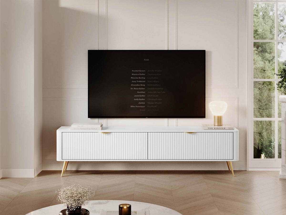 TV-ELEMENT Lante 200 2D - Goldfarben/Weiß, Holzwerkstoff/Metall (200/52/38cm) - MIRJAN24
