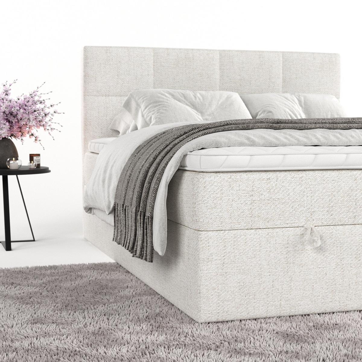 BOXBETT Velto 180/200 cm Creme im Neve Stoff - Creme/Schwarz, Holz/Holzwerkstoff (180/200cm) - AltaBeds