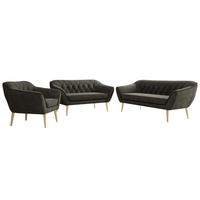 SITZGARNITUR PIRS 3+2+1 - Dunkelgrau Velvet - Holzbeine - Dunkelgrau/Buchefarben, Holzwerkstoff/Textil (180/75/74cm) - MKS