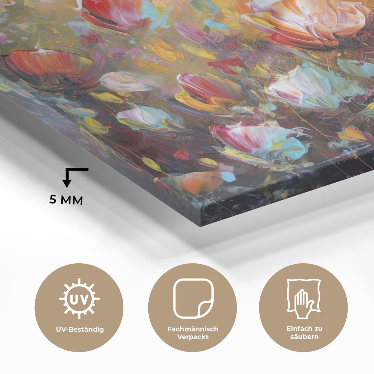 ACRYLGLASBILD Blumen - Kunst - Natur - Ölgemälde Room Decor 90x60 cm - Multicolor, Glas (90/60cm) - MuchoWow