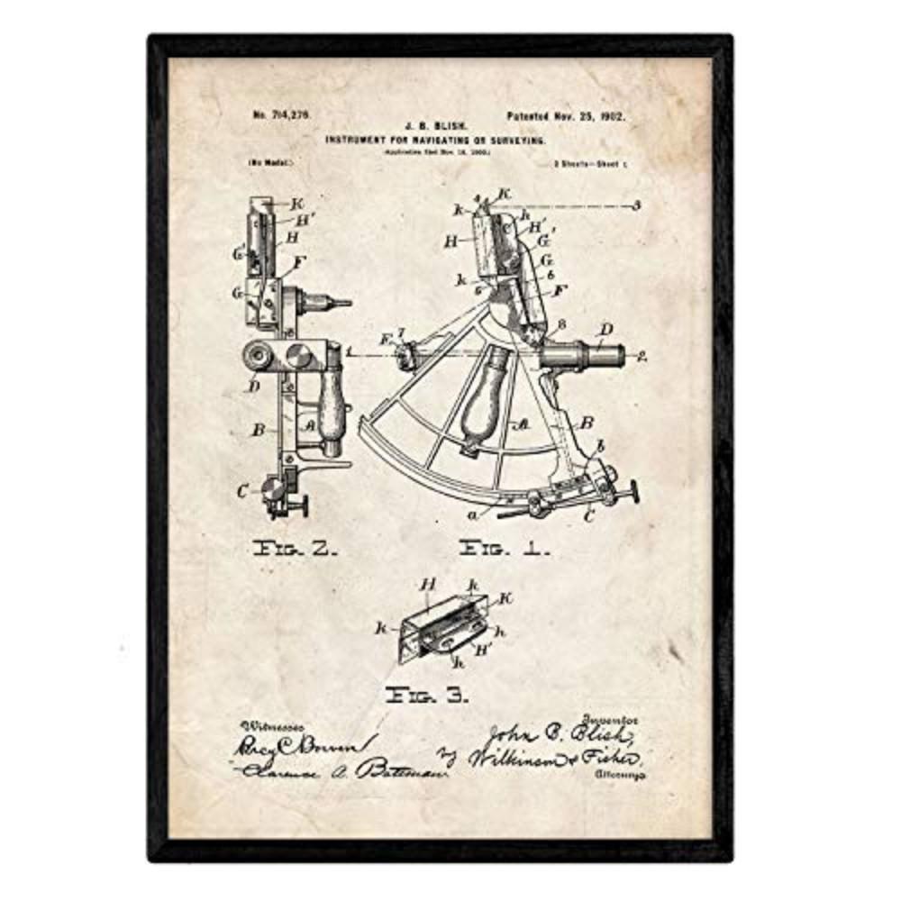 POSTER Navigationsinstrument 1 Patent A3 Schwarzer Rahmen - Schwarz, Papier (29.7/5/42cm) - Nacnic