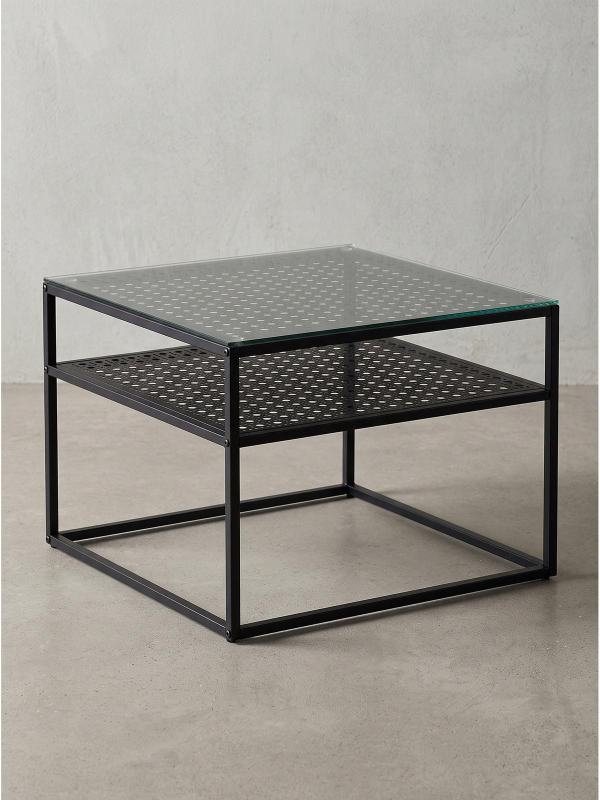 COUCHTISCH ALCUDIA, Einscheibensicherheitsglas, Schwarz, 60 x 60 x 45 cm - Schwarz, Glas/Metall (60/60/45cm) - KADIMA DESIGN