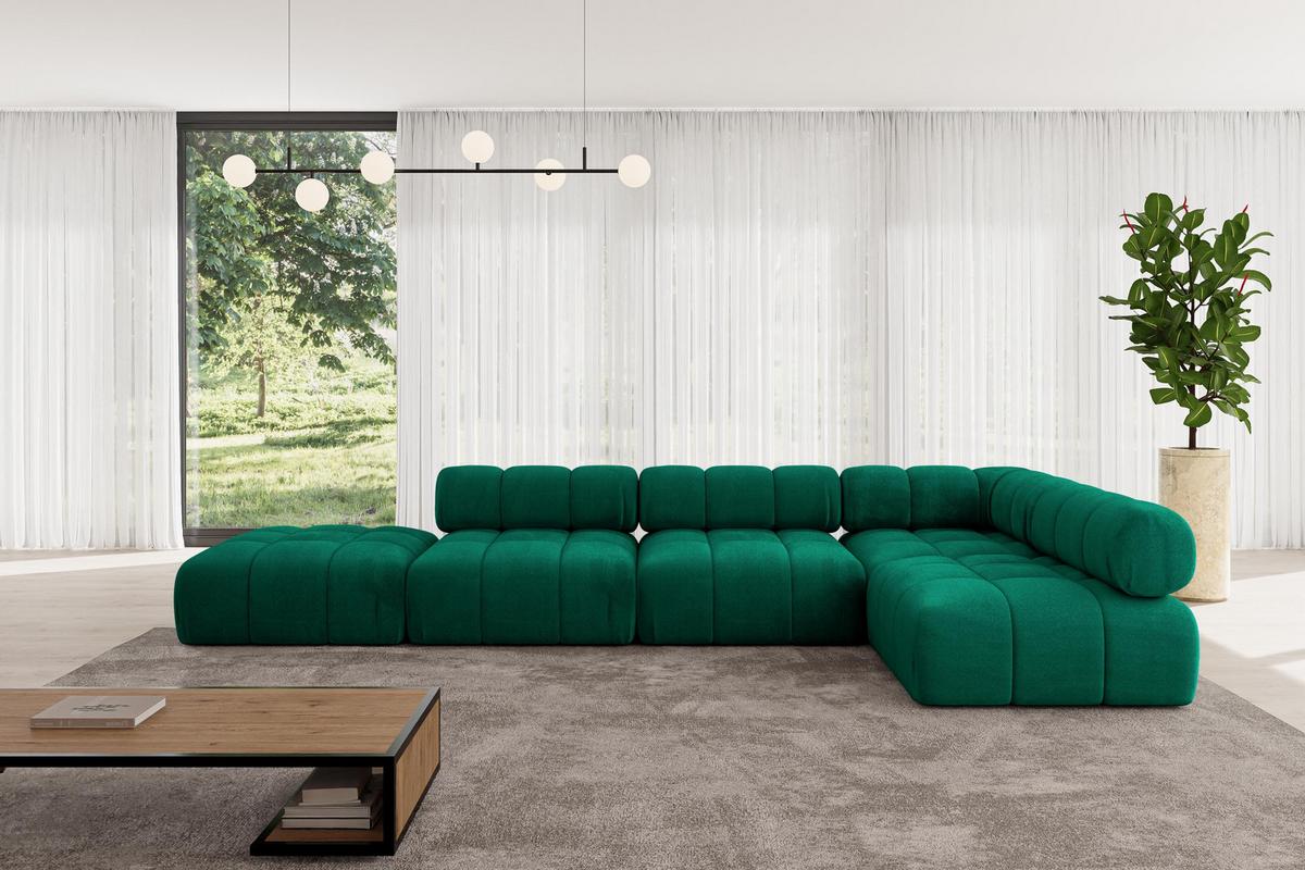 ECKSOFA modulares Sofa Favio-L2 - 380x190x70 cm Dunkelgrün Velours - Dunkelgrün, Holzwerkstoff/Textil (380/190cm) - ALTDECOR
