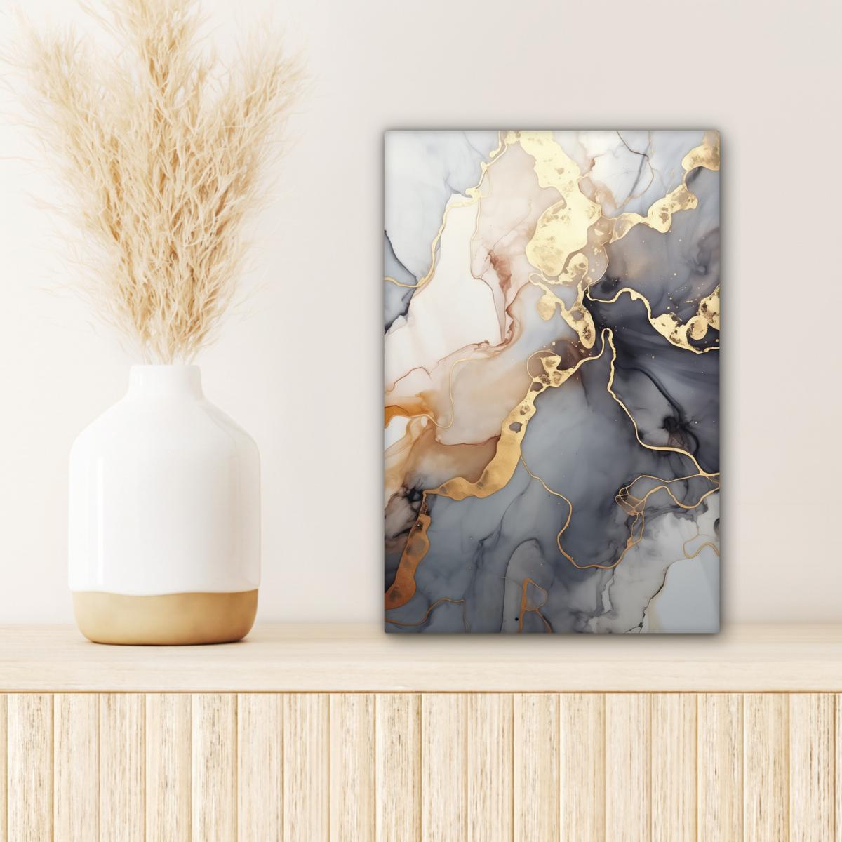 LEINWANDBILD Marmor - Schwarz - Gold - Weiß Deko Wohnzimmer 20x30 cm - Dunkelgrau, Textil (20/30cm) - MuchoWow