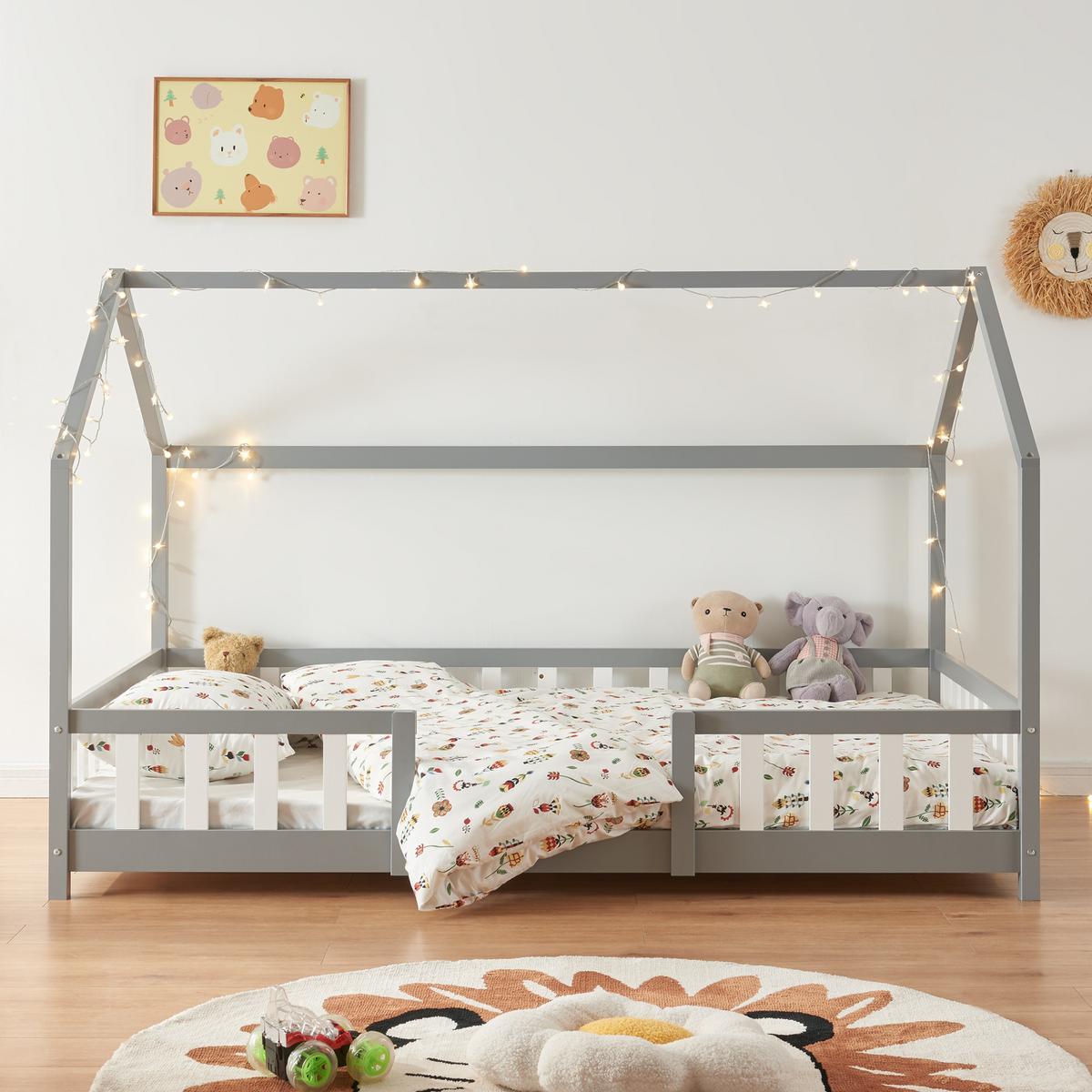 HAUSBETT Sisimiut - Hellgrau/Weiß, Holz (120/200cm) - [en.casa]