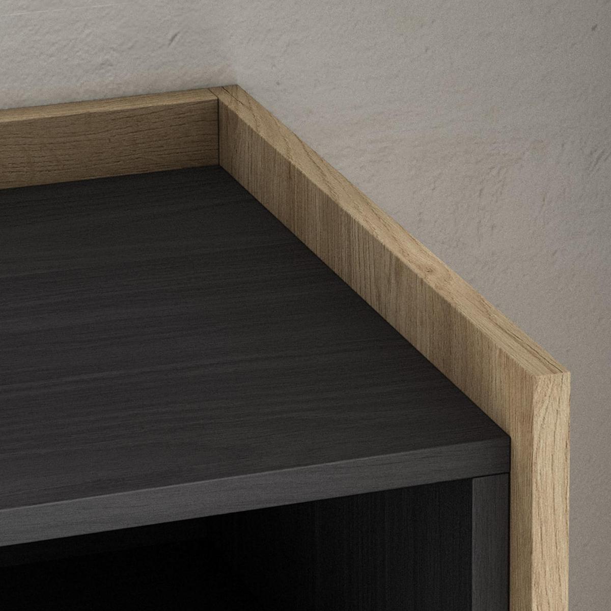 LOWBOARD, Schwarz und Eiche, 310/37/50cm, mit Led - Schwarz, Holzwerkstoff (310/50/37cm) - Skraut Home
