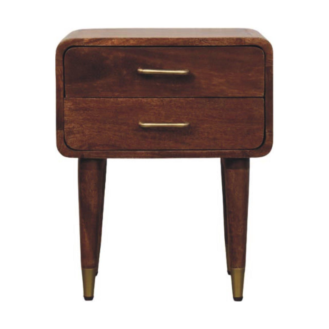 NACHTKASTEN Astor, 2 Schubladen, Dunkelbraun - Rotbraun/Messingfarben, Holz/Metall (45/55/35cm) - Artisan Furniture