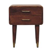 NACHTKASTEN Astor, 2 Schubladen, Dunkelbraun - Rotbraun/Messingfarben, Holz/Metall (45/55/35cm) - Artisan Furniture