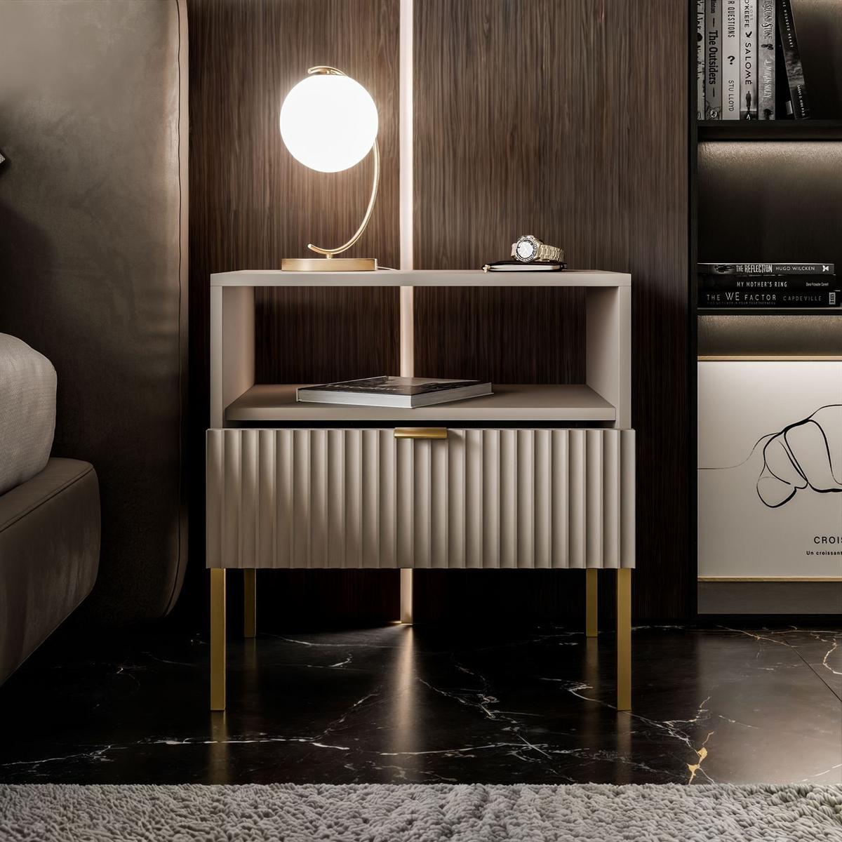 NACHTTISCH CORTADO GOLD S54 KASCHMIR - Beige, Holzwerkstoff (54/56/39cm) - Lookway