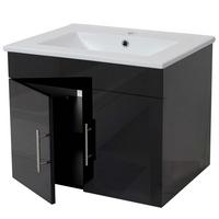 WASCHBECKEN + UNTERSCHRANK Hochglanz Schwarz - Schwarz Hochglanz, Holzwerkstoff (61/50/48cm) - MCW