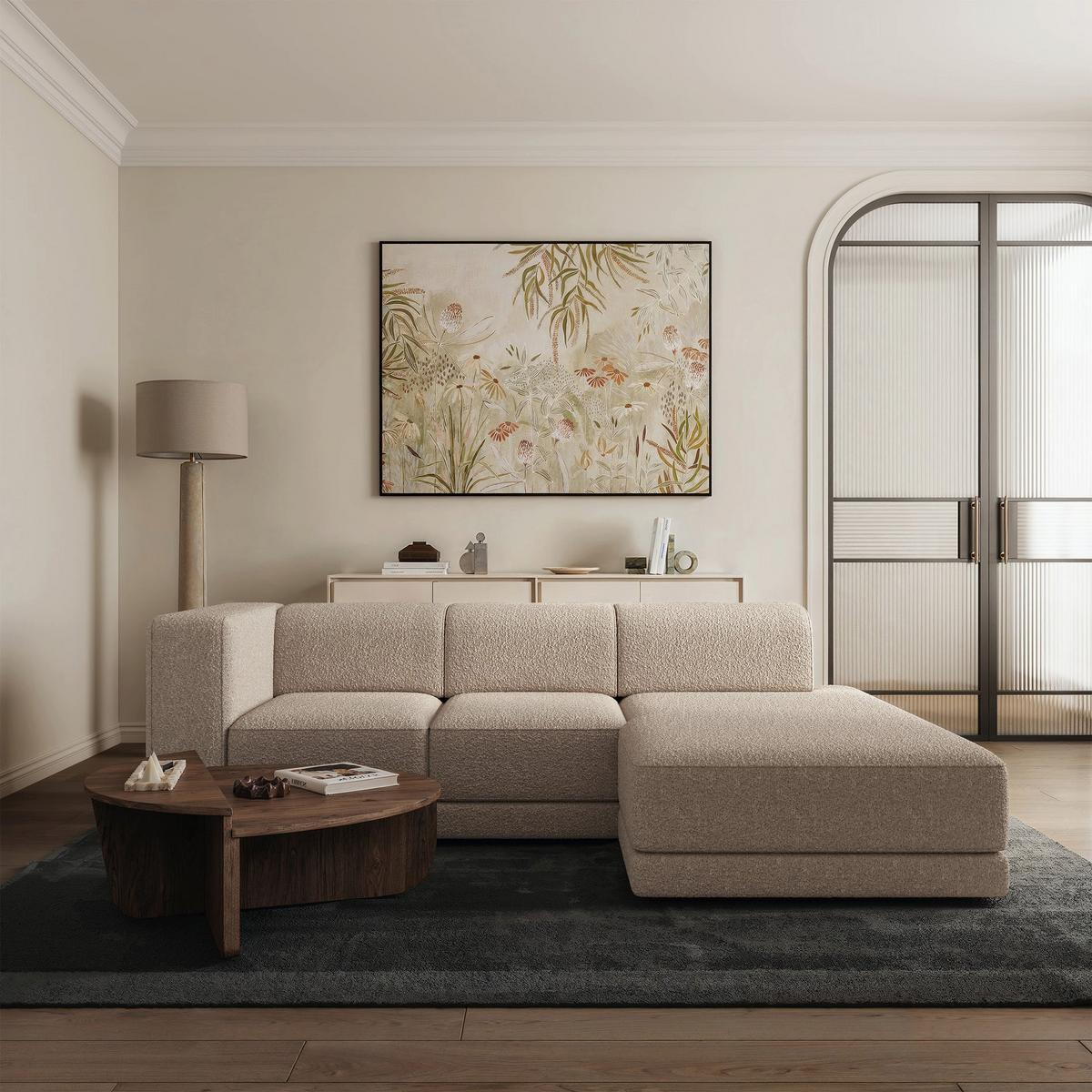 ECKSOFA Novals L-Form, 4-Sitzer, rechts 278 cm - Ecru/Schwarz, Holz/Kunststoff (168/278cm) - Selsey