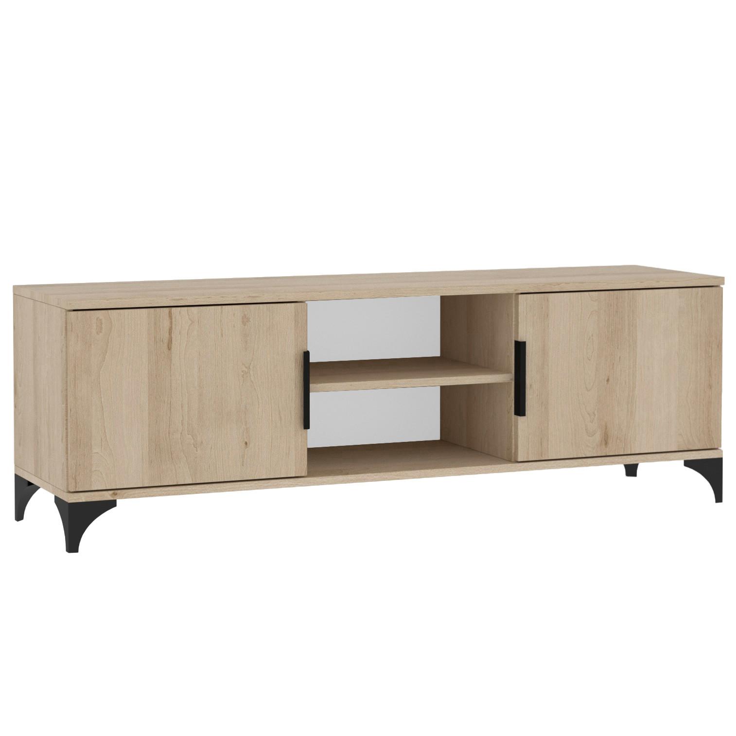 LOWBOARD Home mit 2 Türen, mit Griffen, eiche Artisan - Schwarz/Eiche Artisan, Holzwerkstoff (150/50/40cm) - Beautysofa