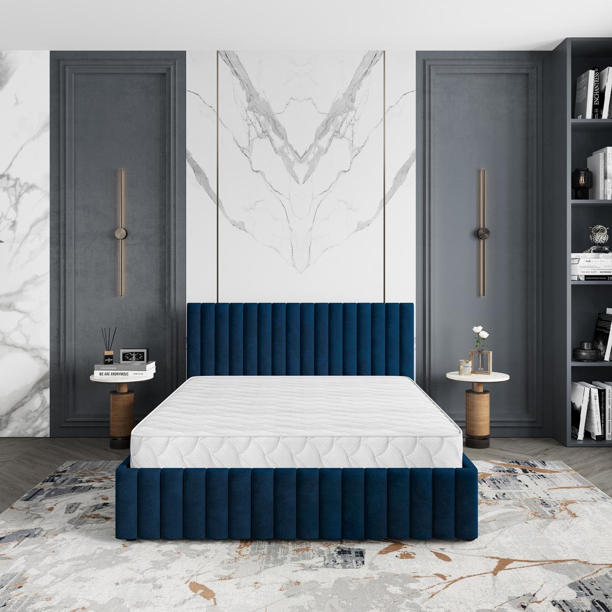 POLSTERBETT CARMIA K 200x200 cm mit Bettkästen - Blau - Blau, Holz/Textil - MASSENO