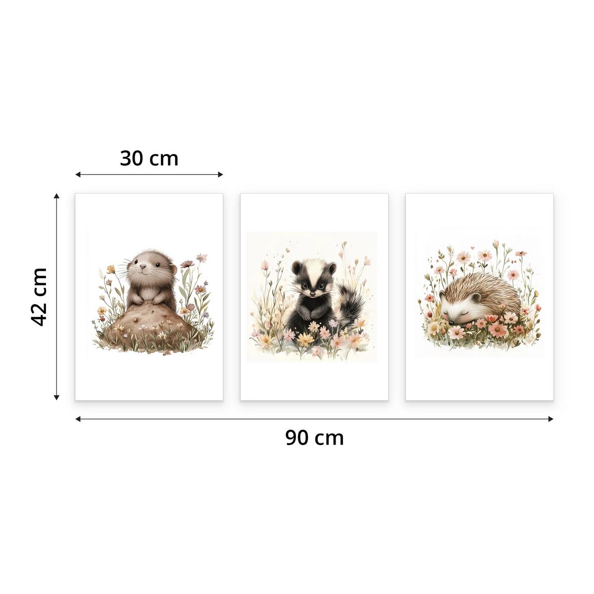 POSTER SET für Kinderzimmer Teddybären Monde Wolken Sterne 3x Poster A3 30x42cm - Gelb/Beige, Papier (30/42/1cm) - Muralo