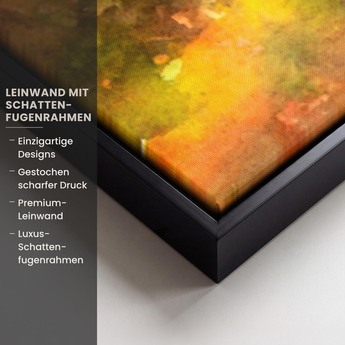 LEINWAND Bilder mit Rahmen - Natur - Ölfarbe - Hirsche - Tiere - Herbst - Orange - 90x140 - Orange, Textil (90/140cm) - MuchoWow