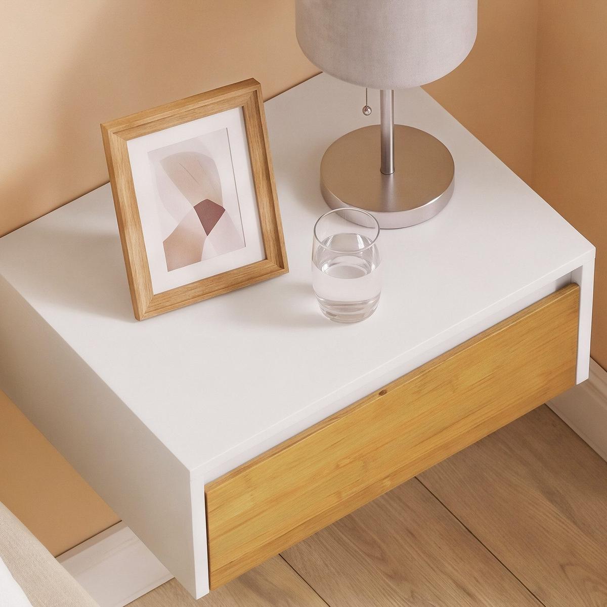 SCHWEBENDER-NACHTTISCH mit Schublade, Wandregal 40x29,8x15,6cm - Weiß/Naturfarben, Holzwerkstoff (40/11/30cm) - SoBuy