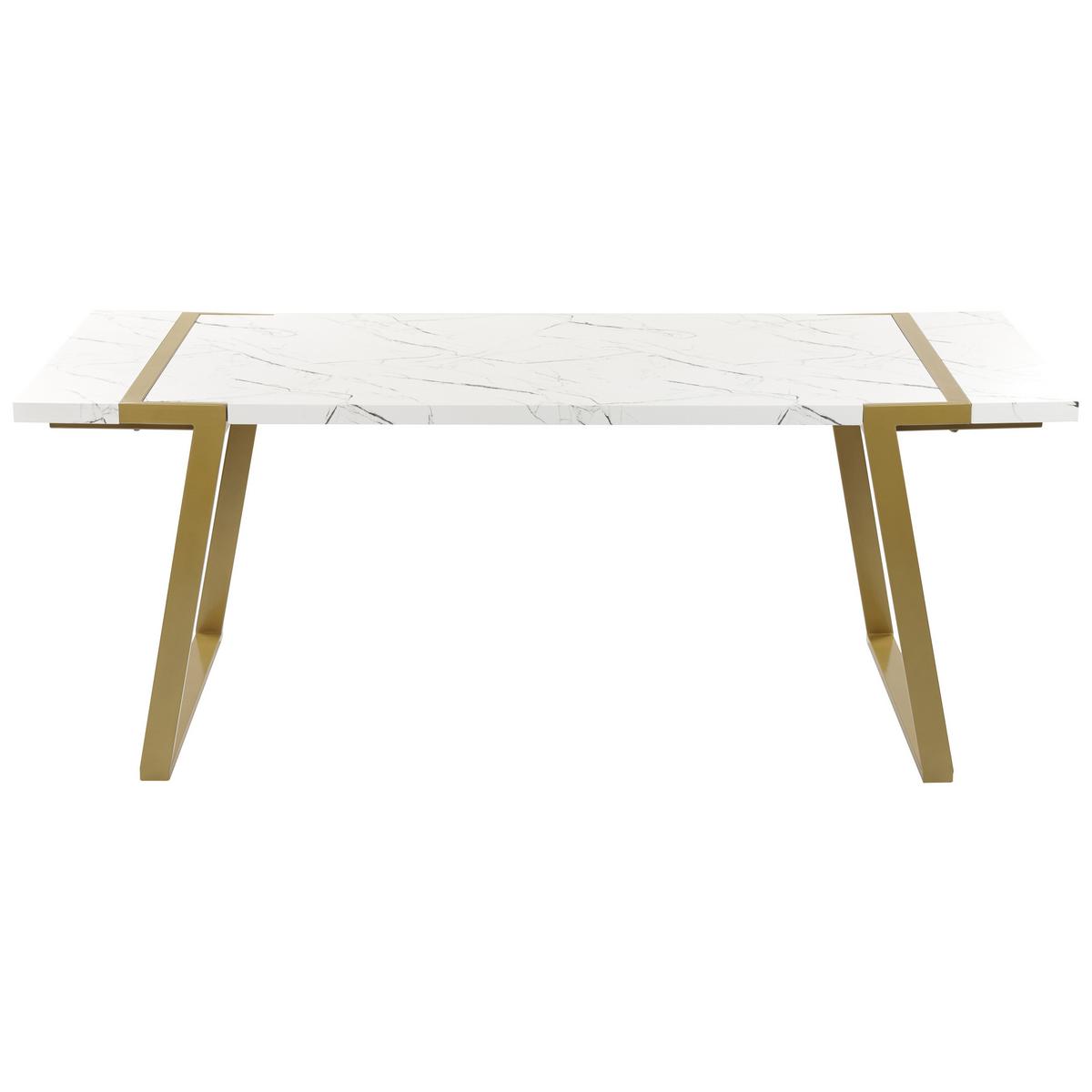 ESSTISCH 200/90/76 cm Weiß, Goldfarben Rechteckig Martynika - Weiß, Holzwerkstoff (200/90/76cm) - Beliani