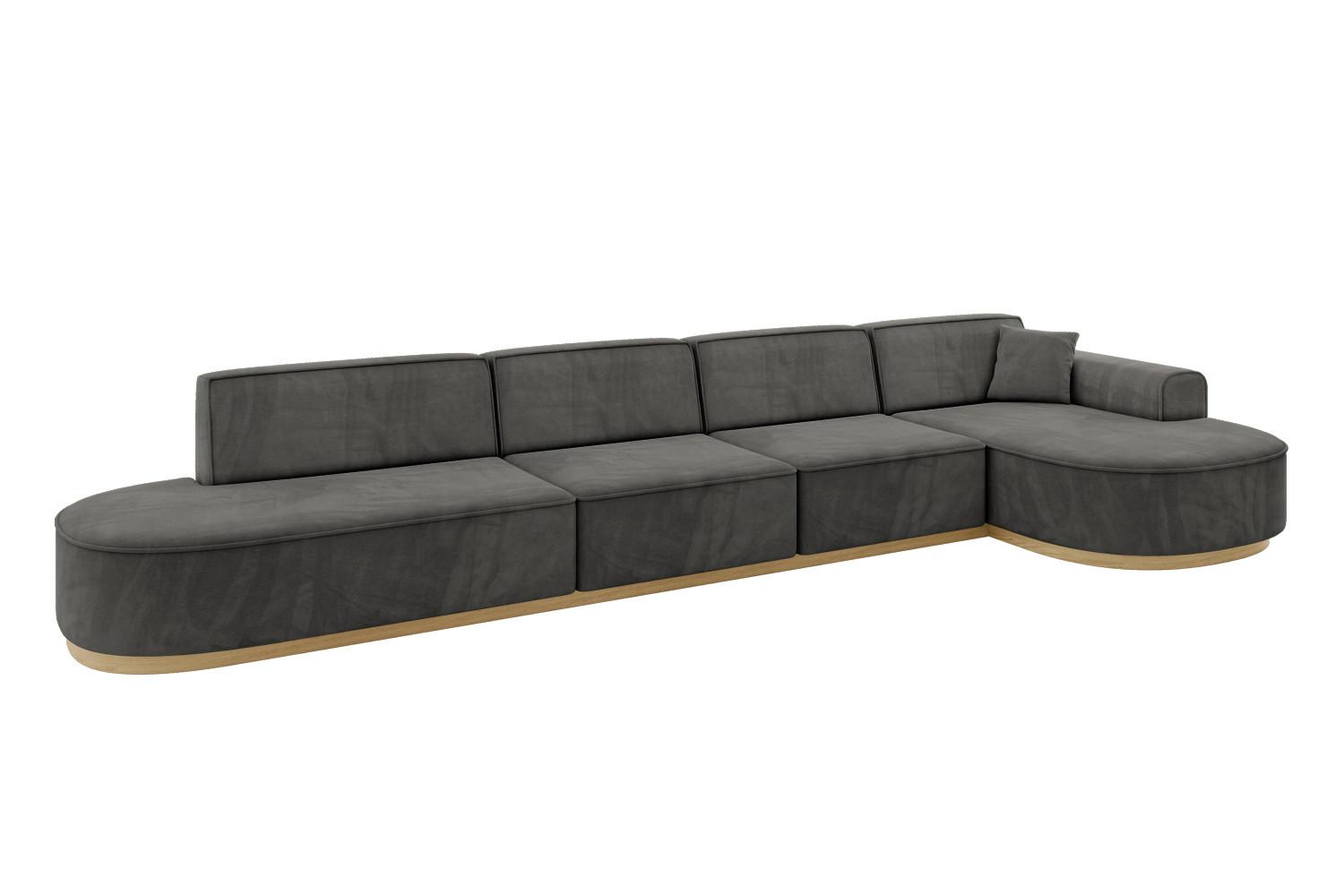 ECKSOFA Ottomane Rechts MARI-L3-v2 - 413x171x83 cm Dunkelgrau Velours - Dunkelgrau, Holzwerkstoff/Textil (171/413cm) - ALTDECOR