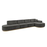 ECKSOFA Ottomane Rechts MARI-L3-v2 - 413x171x83 cm Dunkelgrau Velours - Dunkelgrau, Holzwerkstoff/Textil (171/413cm) - ALTDECOR
