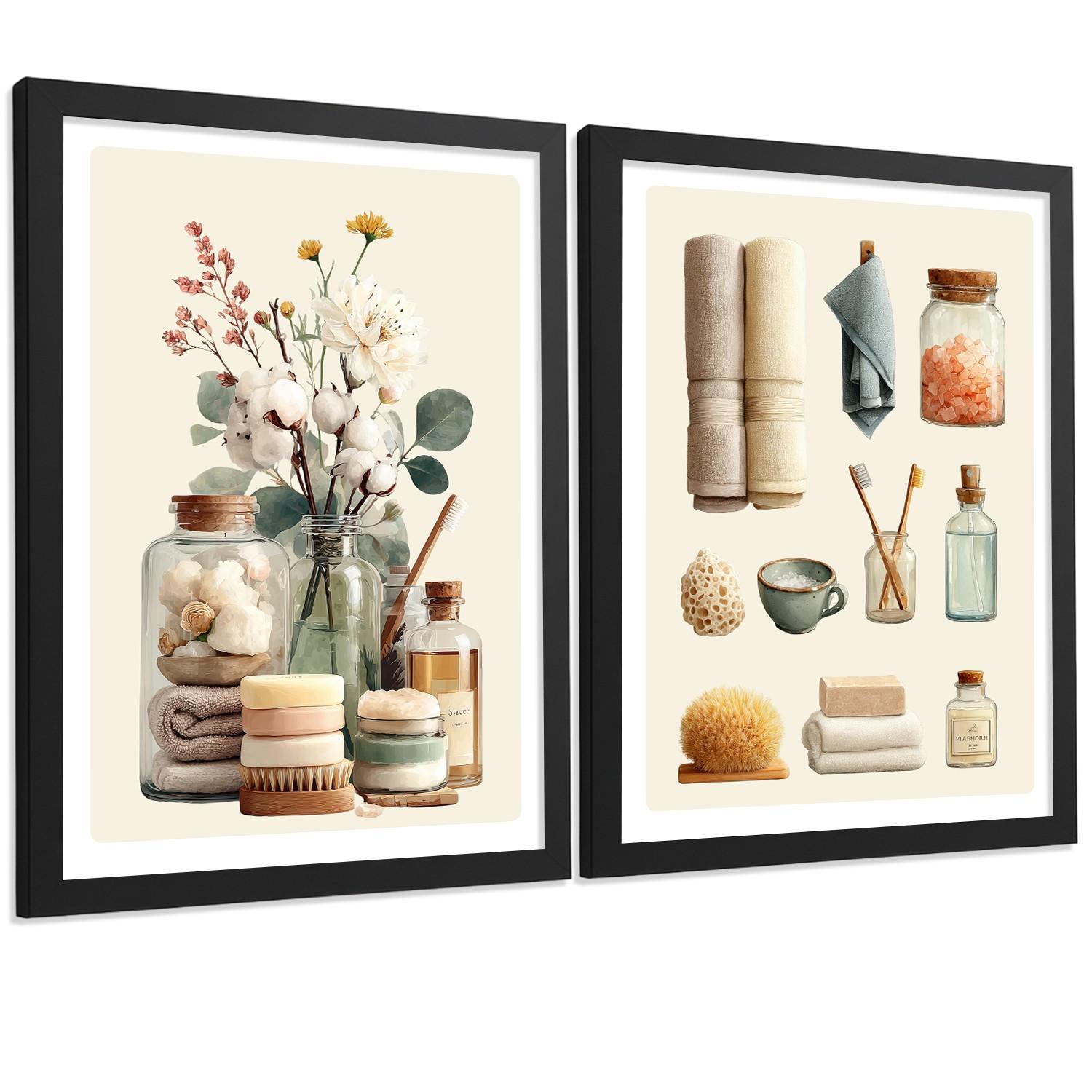 POSTER 2er-Set dekorative Kunstdrucke im Spa-Stil für, minimalistische Bilder mit Blumen Zen-Poster für entspannende Badezimmer- Schwarzer Rahmen A3 - Schwarz, Papier (42/29.7/3cm) - Nacnic