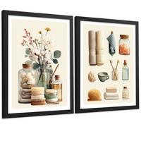 POSTER 2er-Set dekorative Kunstdrucke im Spa-Stil für, minimalistische Bilder mit Blumen Zen-Poster für entspannende Badezimmer- Schwarzer Rahmen A3 - Schwarz, Papier (42/29.7/3cm) - Nacnic