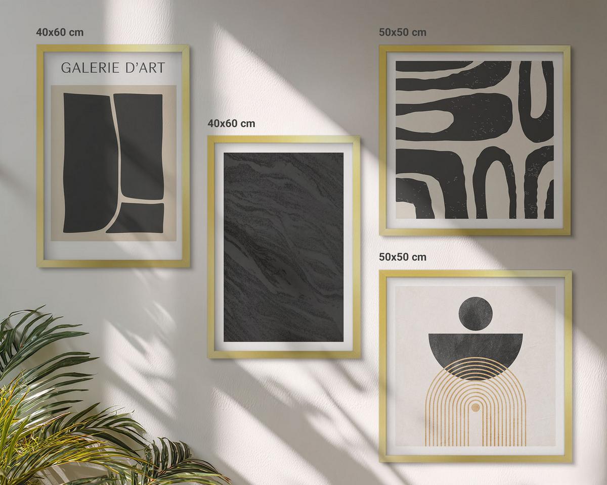 BILDER SET 4er Set - 50x50 cm & 40x60 cm Goldrahmen - Abstrakte Marmorformen - Goldfarben, Kunststoff (50/50cm) - TULUP