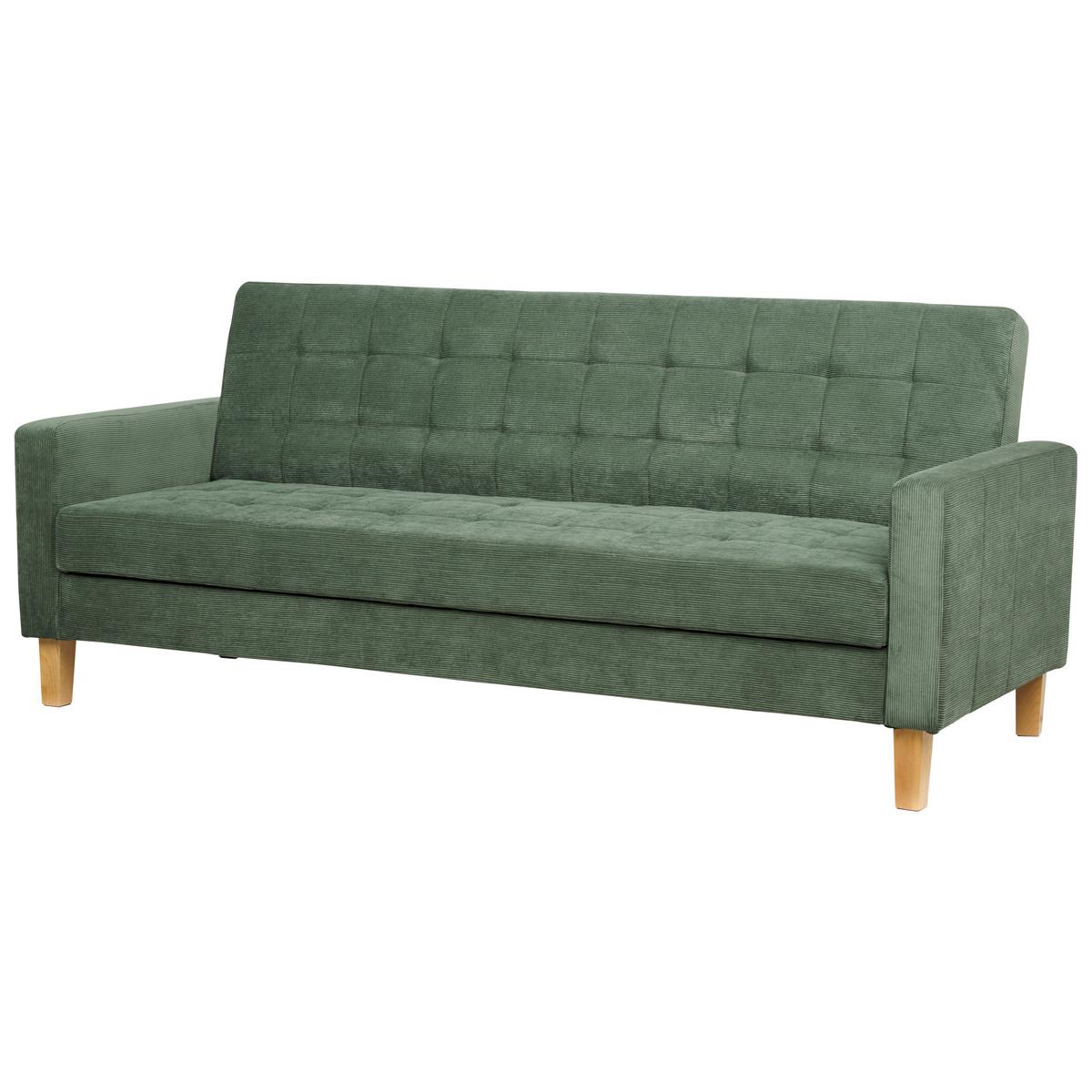 3-SITZER-SCHLAFSOFA dunkelgrün mit Stauraum Vehkoo - Hellbraun/Grün, Textil (200/86/77cm) - Beliani