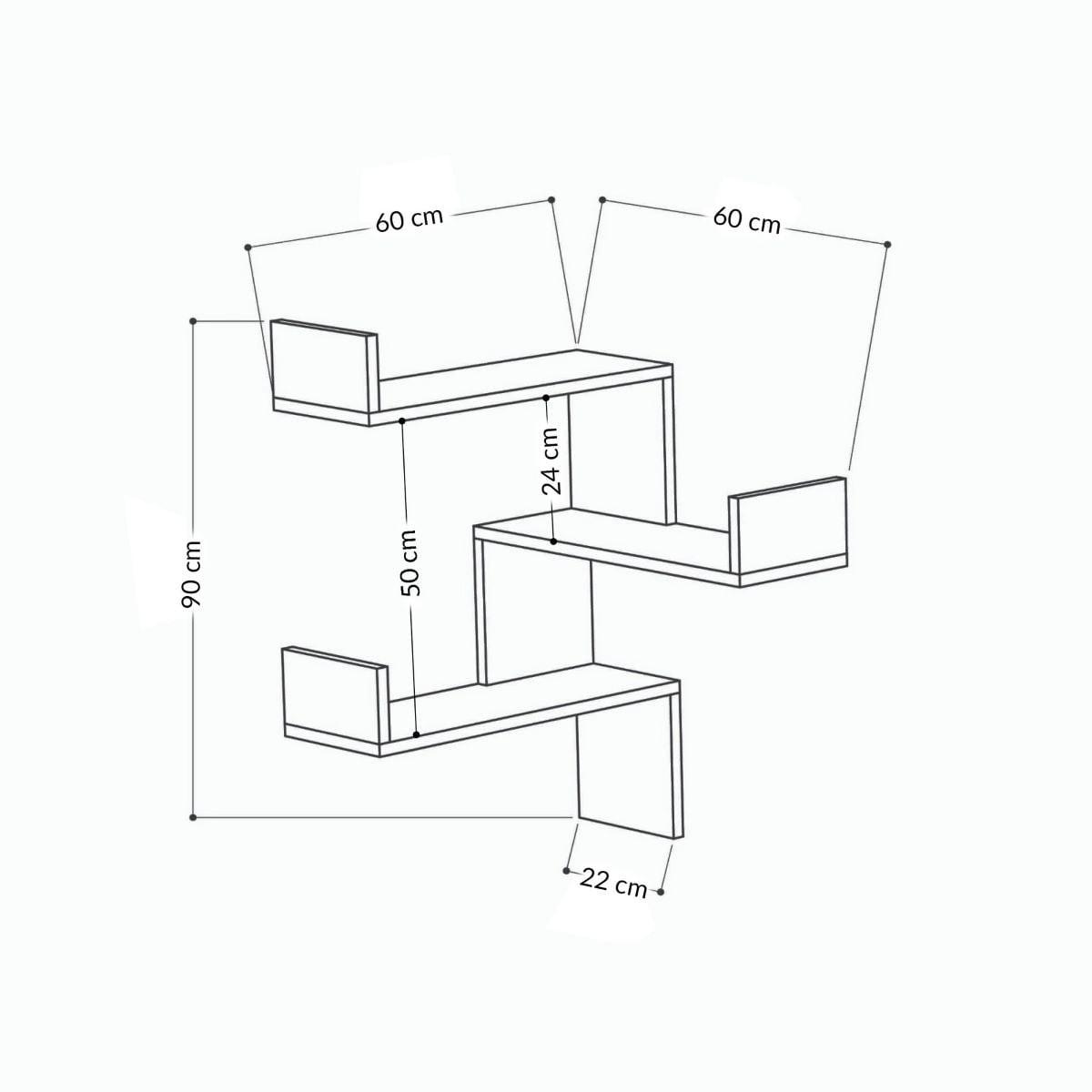 ECKREGAL mit 3 Regalen H90 cm - Luska - Eichefarben, Holzwerkstoff (60/90/14cm) - Calicosy