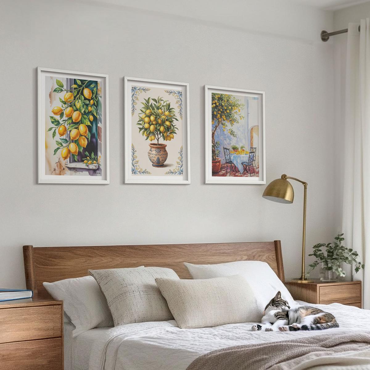 BILDER SET 3er Set - 40x60 cm Weißer Rahmen - Zitronenbäume Früchte Sonne - Weiß, Kunststoff (40/60cm) - TULUP