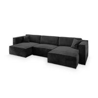WOHNLANDSCHAFT SARMO M Schwarz Velours-Stoff mit Schlaffunktion - Schwarz/Grau, Holz/Kunststoff (347/70/148cm) - MASSENO