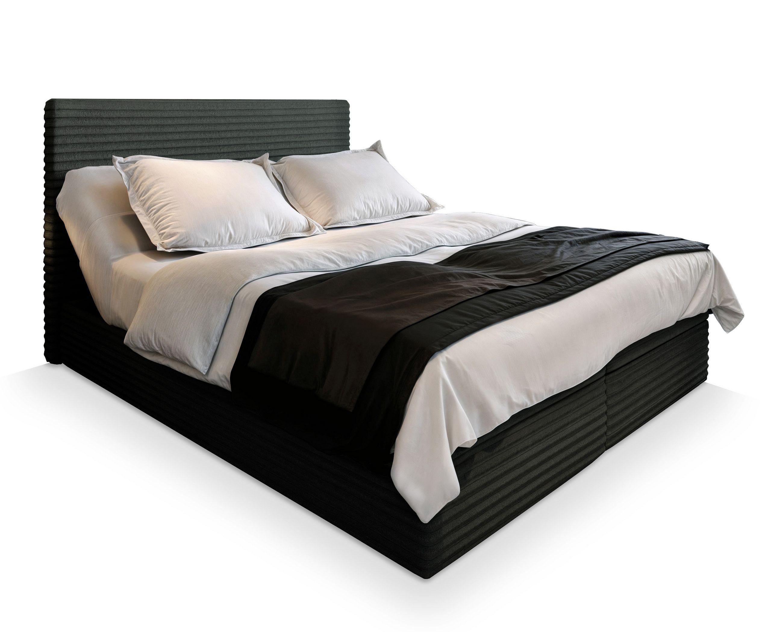 BOXBETT MILARA 140x200 cm mit Matratze und Topper - Schwarz - Schwarz, Holz (140/200cm) - MASSENO