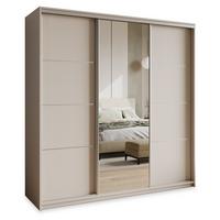 SCHWEBETÜRENSCHRANK VARO 180/205/60 cm 3-türig mit Spiegel und Schubladen Kaschmir - Kaschmir/Nickelfarben, Holzwerkstoff (180/205/60cm) - MASSENO