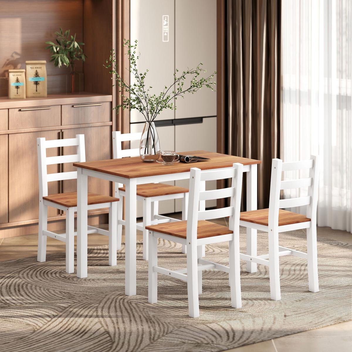 ESSGRUPPENSET, Esstisch, 4 Stühle, Esszimmerset, Kiefernholz, Braun+Weiß - Braun/Weiß, Holz (65/75/108cm) - HOMCOM