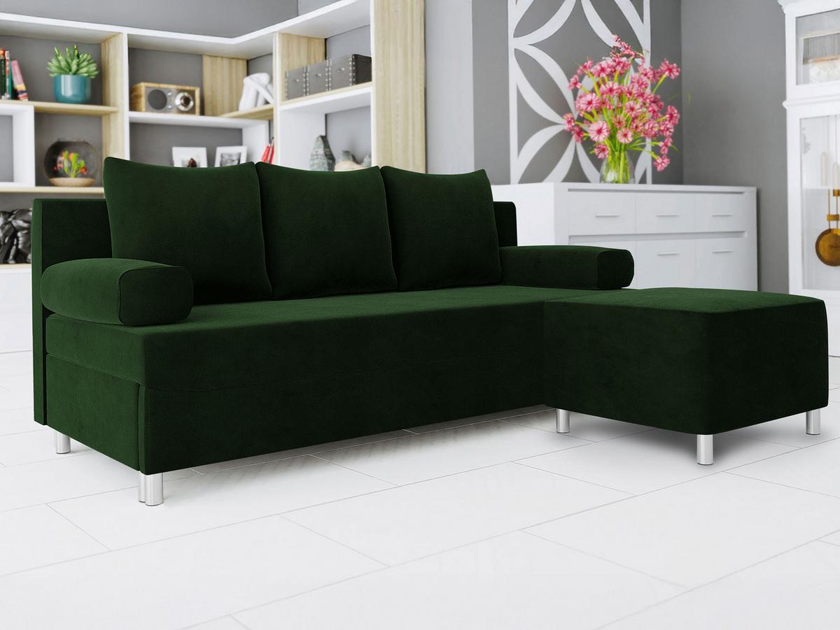 SCHLAFSOFA Dover mit Polsterhocker - Chromfarben/Grün, Holz/Kunststoff (192/86/80cm) - MIRJAN24