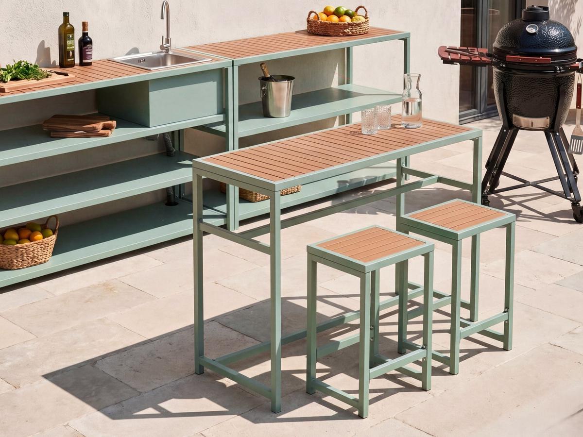 GARTENBAR Set 2-Sitzer AVETRANA Hellgrün Metall - Hellgrün, Metall - Beliani
